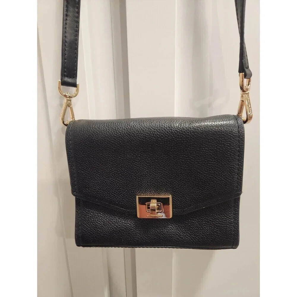 Michael Kors Cassie Black Pebbled Leather Crossbody Bag